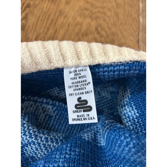 Vintage Smiley Pure Wool Ski Hat Cap Blue Nordic Pattern Sparks NY USA Deer Snow - Picture 4 of 5